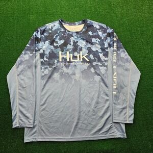 Huk Performance Fishing Tshirt Mens‎ Large Blue Long Sleeve Outdoors Casual